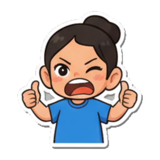 Energetic and determined, fists clenched. Chibi Girl Daily Emotions sticker for expressive chats and social replies.