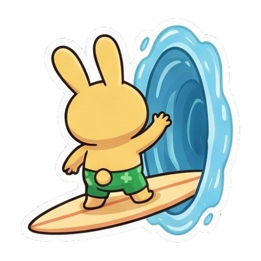 兔兔在海浪中冲浪玩耍 Summer Bunny Adventures sticker for expressive chats and social replies.