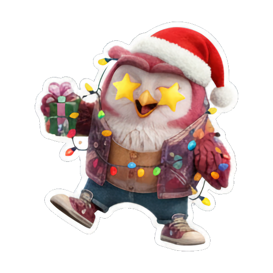 星眼猫头鹰兴奋跳舞 Christmas Owl Fun sticker for expressive chats and social replies.