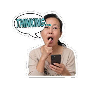中老年女性玩手机思考Thinking... Real Human Emotion Stickers sticker for expressive chats and social replies.