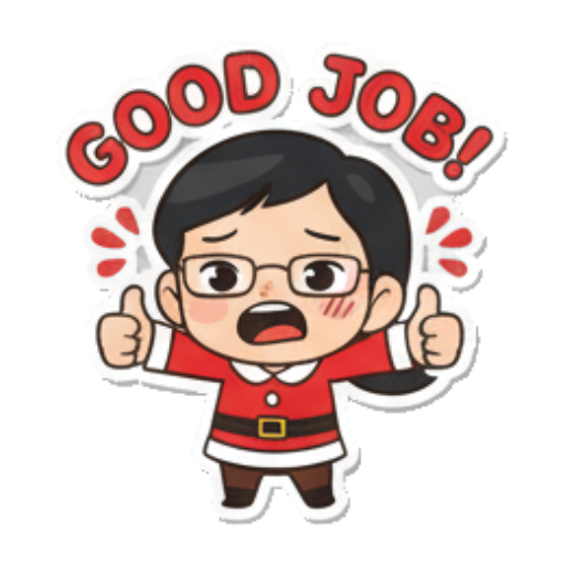 Girl giving thumbs up, saying "Good Job!". Chibi Santa Girl Stickers sticker for expressive chats and social replies.