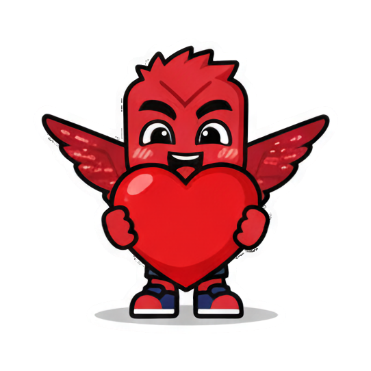 Chibi holding red heart. Little Red Winged Chibi sticker for expressive chats and social replies.