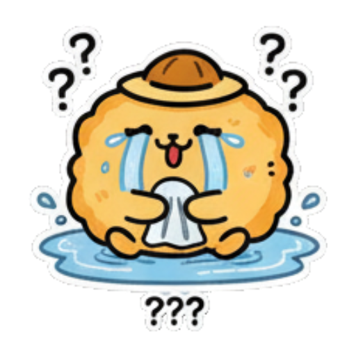 哭泣并疑惑不解。 Cute Fluffy Creature Daily sticker for expressive chats and social replies.