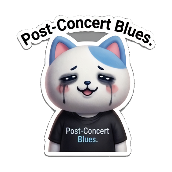 Crying cat, 'Post-Concert Blues.' K-Pop Fan Cat Stickers sticker for expressive chats and social replies.