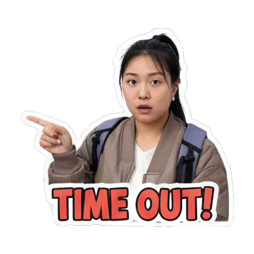 老师指向一边，宣布“TIME OUT!”。 Teacher's School Life sticker for expressive chats and social replies.