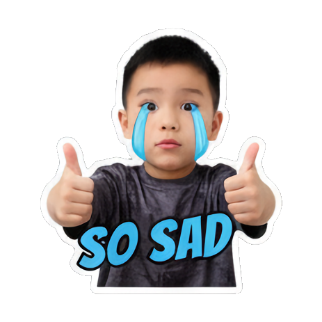 Boy crying, feeling 'SO SAD'. Boy's Expressive Emoticons sticker for expressive chats and social replies.