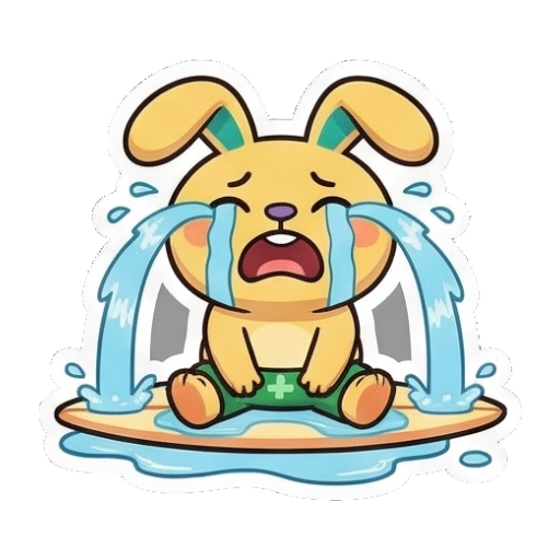 兔子坐在冲浪板上大哭 Summer Bunny Adventures sticker for expressive chats and social replies.