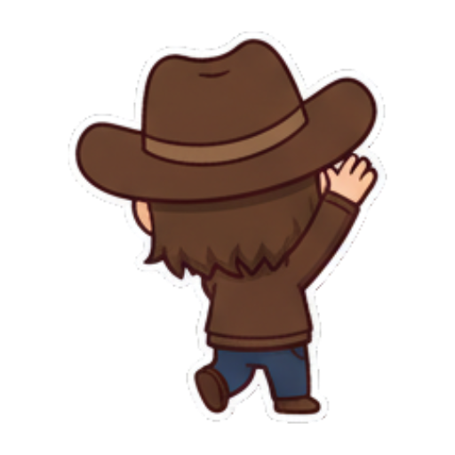 Cowboy waving goodbye from behind. Chibi Cowboy Express sticker for expressive chats and social replies.