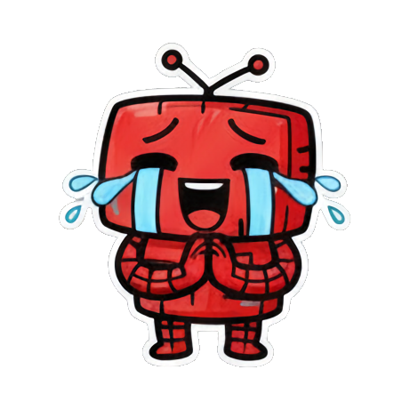 小机器人捧腹大笑流泪 Red Robot Emoticons sticker for expressive chats and social replies.