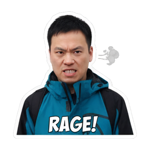 男人愤怒，面部扭曲RAGE Real Man Expressive Stickers sticker for expressive chats and social replies.