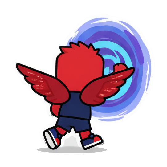 Chibi spinning with aura. Little Red Winged Chibi sticker for expressive chats and social replies.