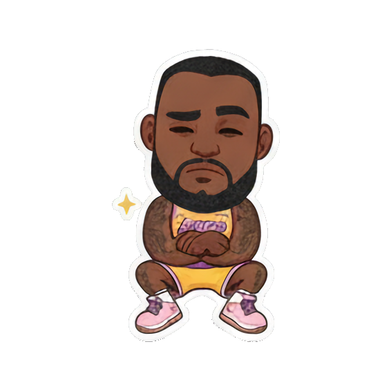 Squatting thoughtfully with sparkles Chibi LeBron James Stickers sticker for expressive chats and social replies.