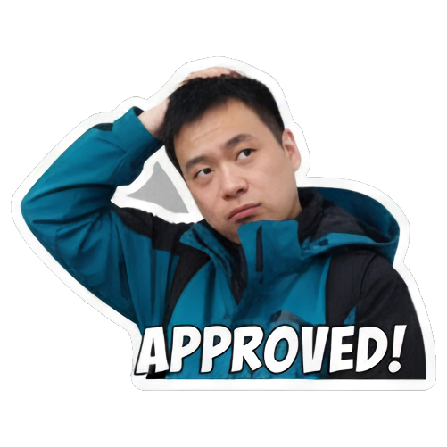 男人思考，表示赞同APPROVED Real Man Expressive Stickers sticker for expressive chats and social replies.