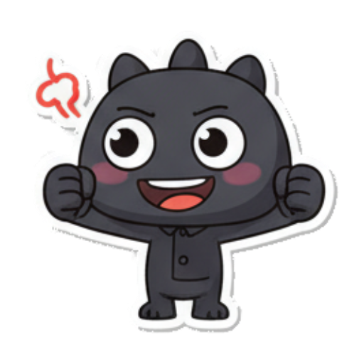 Cheering monster with wide eyes and open mouth. Chibi Dark Monster Daily sticker for expressive chats and social replies.