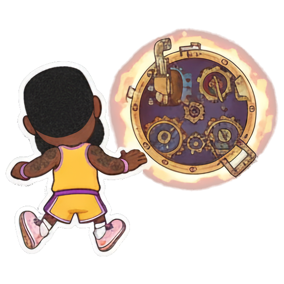 Looking back at a mysterious device Chibi LeBron James Stickers sticker for expressive chats and social replies.