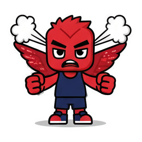 Furious chibi steaming. Little Red Winged Chibi sticker for expressive chats and social replies.