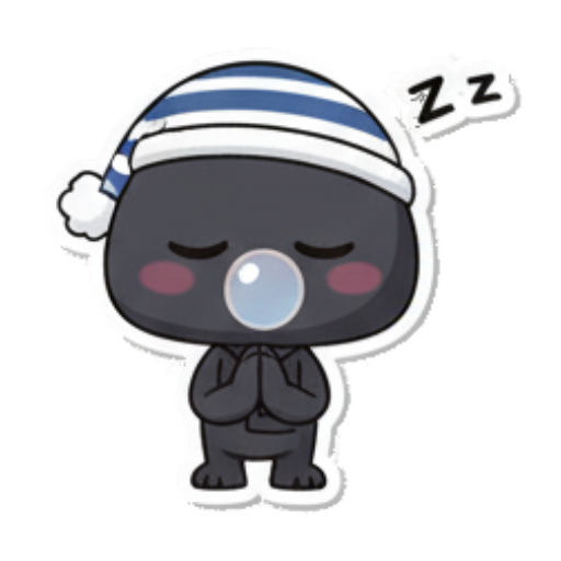 Sleepy monster wearing a striped cap, blowing a bubble. Chibi Dark Monster Daily sticker for expressive chats and social replies.