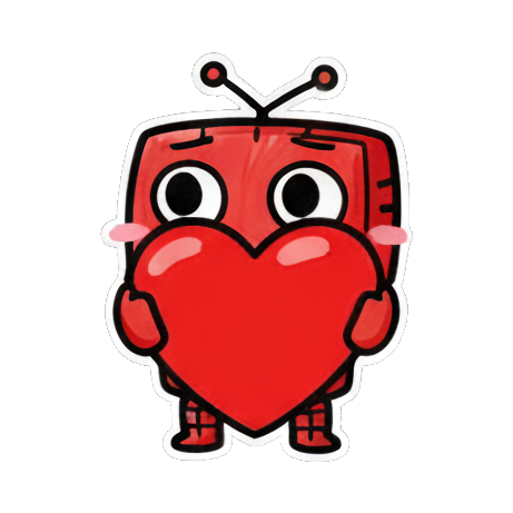 机器人抱着爱心表达爱意 Red Robot Emoticons sticker for expressive chats and social replies.