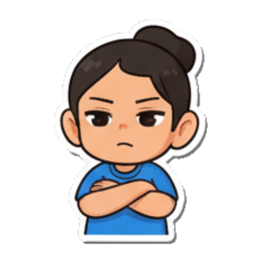 Annoyed expression, arms folded. Chibi Girl Daily Emotions sticker for expressive chats and social replies.