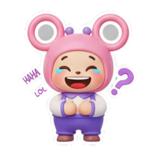 大笑疑问表情. Cute Pink Mouse Daily sticker for expressive chats and social replies.