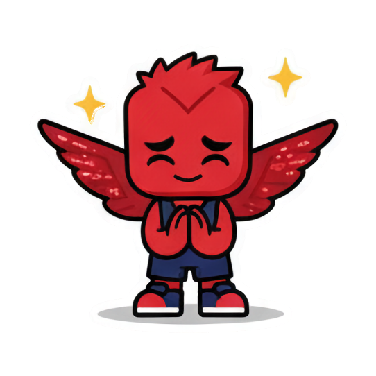 Grateful chibi sparkling. Little Red Winged Chibi sticker for expressive chats and social replies.