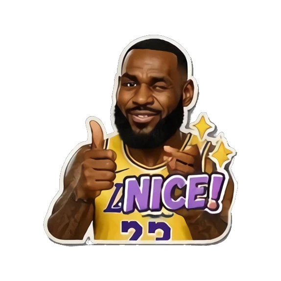 LeBron smiling with a thumbs up and text NICE! LeBron Court Vibes sticker for expressive chats and social replies.