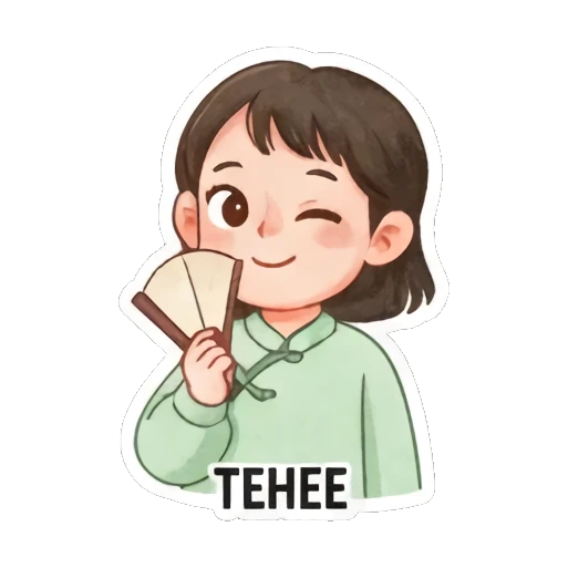 手持折扇调皮眨眼 Zen Girl Daily Life sticker for expressive chats and social replies.