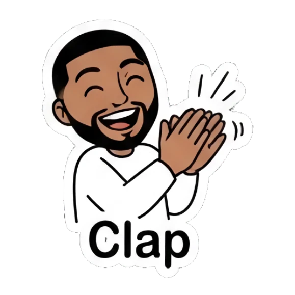 Bearded man clapping his hands with a joyful expression. Cool Guy Daily Vibes sticker for expressive chats and social replies.