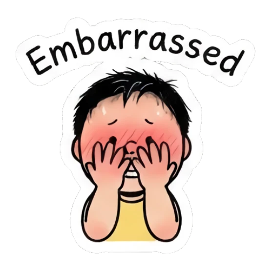 Boy covering his face with hands in an embarrassed blush. Daily Life of a Cartoon Boy sticker for expressive chats and social replies.