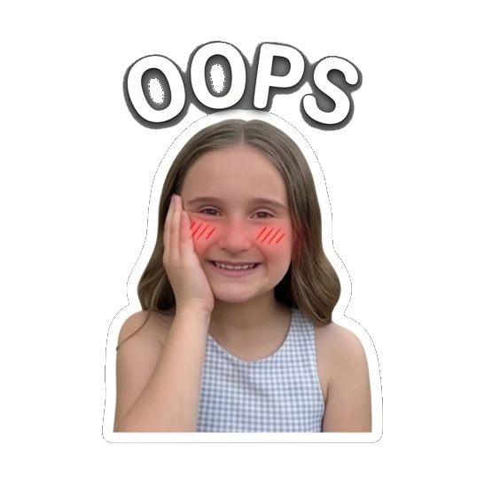 Girl blushing with Oops text Daily Life of Two Sisters sticker for expressive chats and social replies.