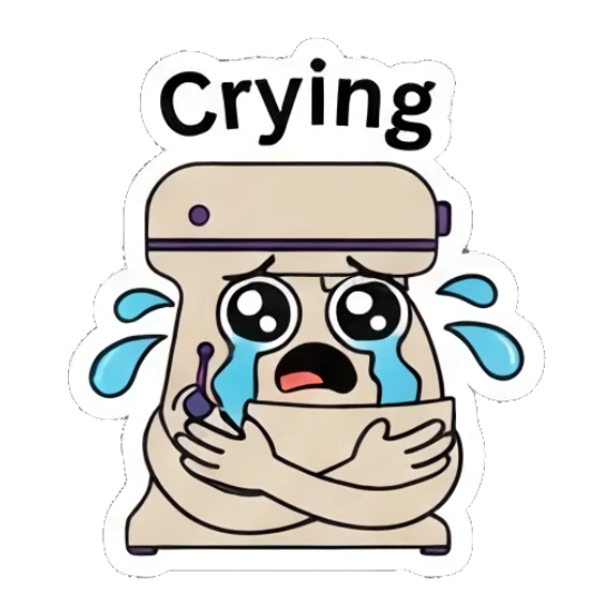 Mixer crying with hands crossed Kitchen Mixer Moods sticker for expressive chats and social replies.