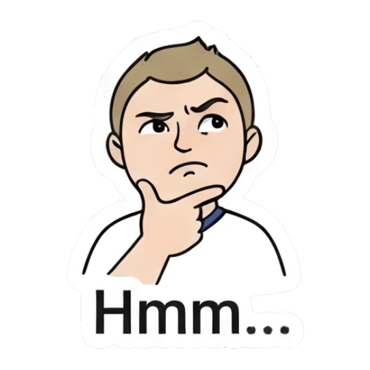 A thoughtful boy resting his chin on his hand. Daily Life of a Cartoon Boy sticker for expressive chats and social replies.