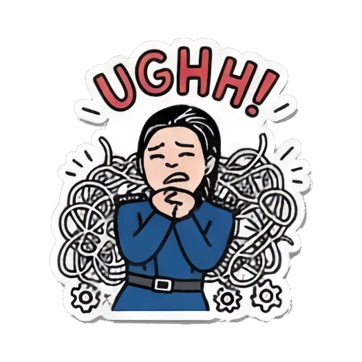 Stressed and overwhelmed, groaning 'UGHH!' Officer's Daily Moods sticker for expressive chats and social replies.