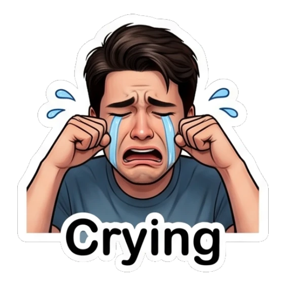 Young man crying with tears streaming down his face. Daily Life of a Cool Guy sticker for expressive chats and social replies.