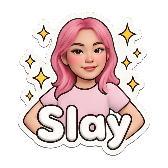 Confident girl posing with a slay expression and sparkling background. Pink Hair Girl Daily Vibes sticker for expressive chats and social replies.