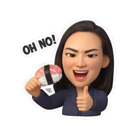 Girl holding sushi with oh no expression Sushi Lover Girl sticker for expressive chats and social replies.