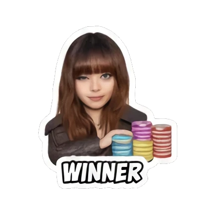 Gamer girl with poker chips and 'WINNER' text, happy. Gamer Girl Adventures sticker for expressive chats and social replies.