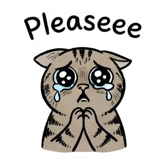 Pleading cat with big watery eyes Doctor Tabby Cat Daily sticker for expressive chats and social replies.