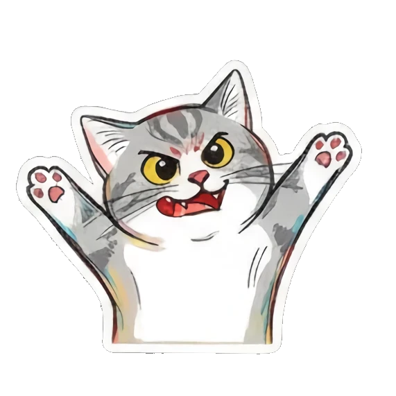 Angry cat yelling GRR Mischievous Meow Moments sticker for expressive chats and social replies.