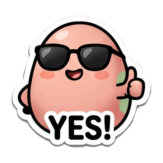 Pink egg wearing sunglasses giving a thumbs up with text YES Pinky Egg Expressions sticker for expressive chats and social replies.