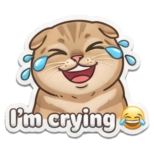 Laughing tabby cat crying tears of joy with 'I'm crying' text Puffy Tabby Cat Moods sticker for expressive chats and social replies.