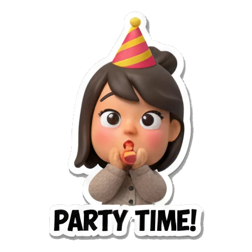 派对庆祝时刻 Cute Daily Life Girl sticker for expressive chats and social replies.