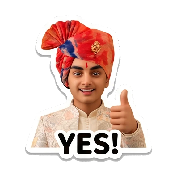 Young Indian boy giving a thumbs up with a happy yes expression. Indian Prince Expressions sticker for expressive chats and social replies.