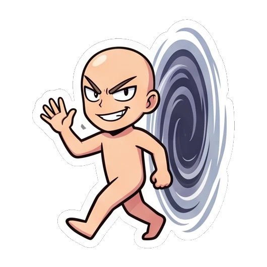 Bald boy waving while entering a portal Baldy Boy Daily Life sticker for expressive chats and social replies.