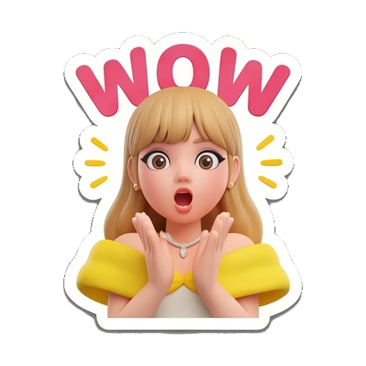 Blonde girl with wide eyes and open mouth, WOW expression. Golden Girl Daily Vibes sticker for expressive chats and social replies.