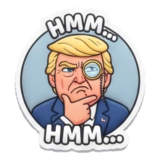 Trump thinking with a monocle, text HMM “DUMP TRUMP!” sticker for expressive chats and social replies.
