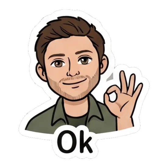 Man making an okay hand gesture with a confident smile Everyday Guy Expressions sticker for expressive chats and social replies.