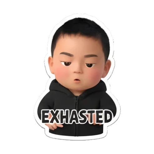 Boy looking exhausted with EXHASTED text Little Boy Daily Vibes sticker for expressive chats and social replies.