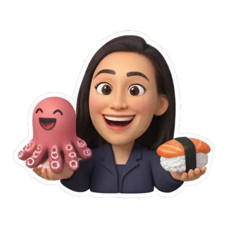 Girl holding octopus sushi with LOL expression Sushi Lover Girl sticker for expressive chats and social replies.