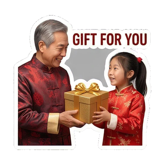 Giving a gift box Grandpa and Granddaughter CNY Moments sticker for expressive chats and social replies.